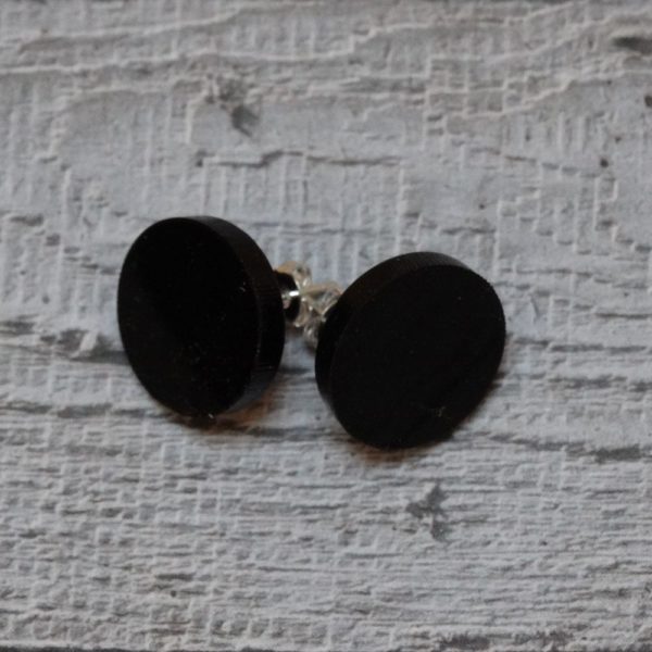 black stud earrings (perspex discs) by factory floor jewels