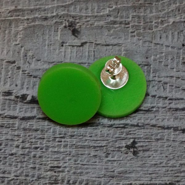 lime green stud earrings (perspex discs) by factory floor jewels