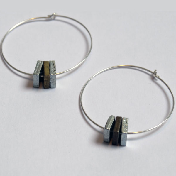 Factory Floor Jewels sterling silver hoop earrings with brass and steel nuts