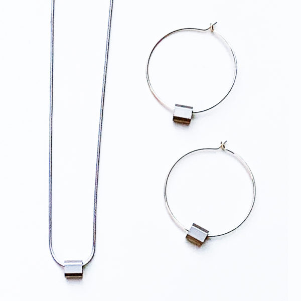 jewellery gift set, sterling silver hoop earrings and pendant