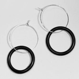 silver hoop earrings with black circles