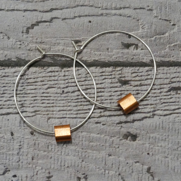 sterling silver hoop earrings with copper