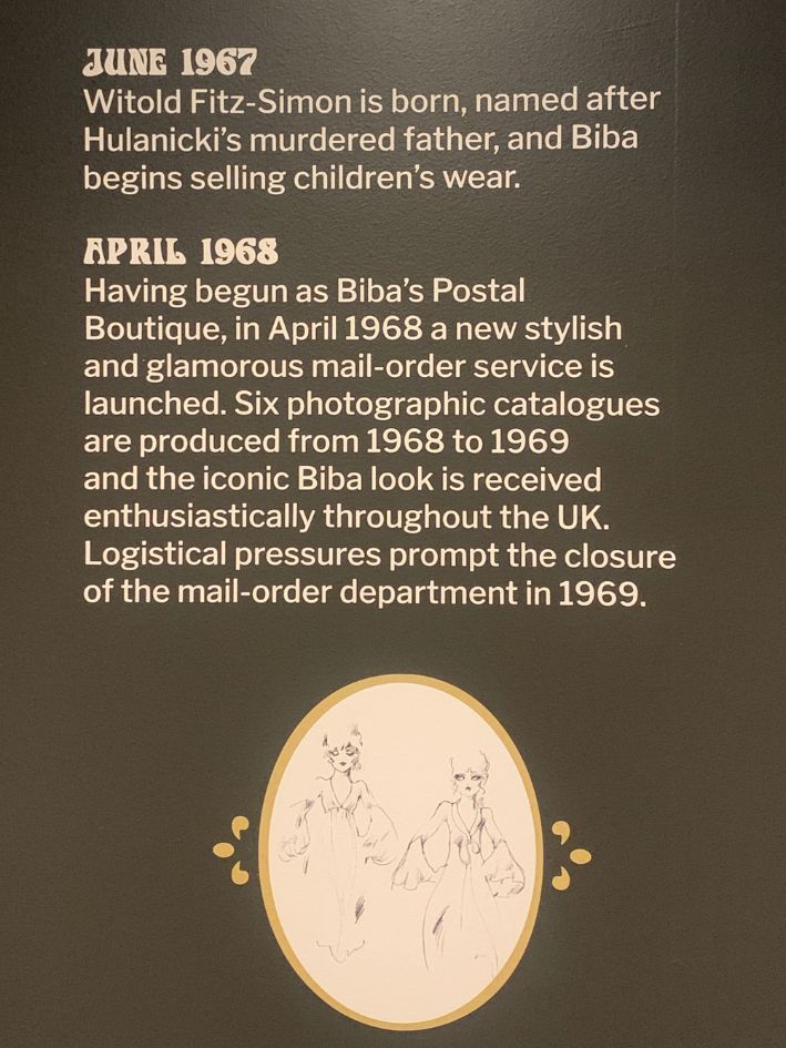 Information board from the Biba Story Exhibition describing the mail order and retail businesses of Barbara Hunaniki