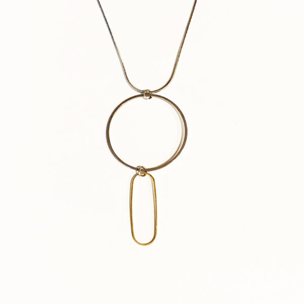 photo of a Steel and Brass Drop Pendant on a white background